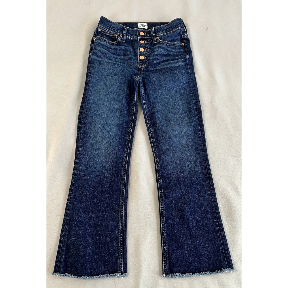 J Crew Jeans Womens 26 Blue Button Fly 9"‎ Billie Demi Boot Crop Button Fly